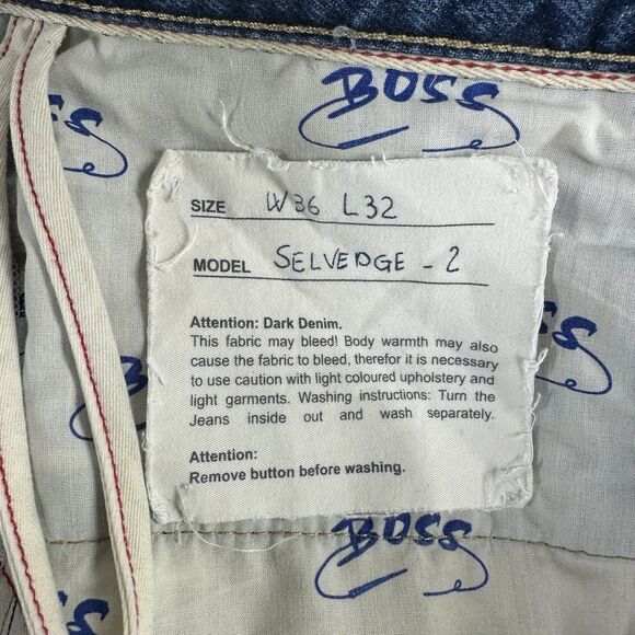 HUGO BOSS Selvedge-2 Men's Distressed Button Fly Straight Fit Denim Jeans 36X30 - Picture 8 of 16